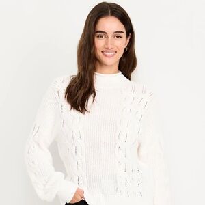 Old Navy White Seaside Cotton Roll-Neck Cable-Knit Sweater